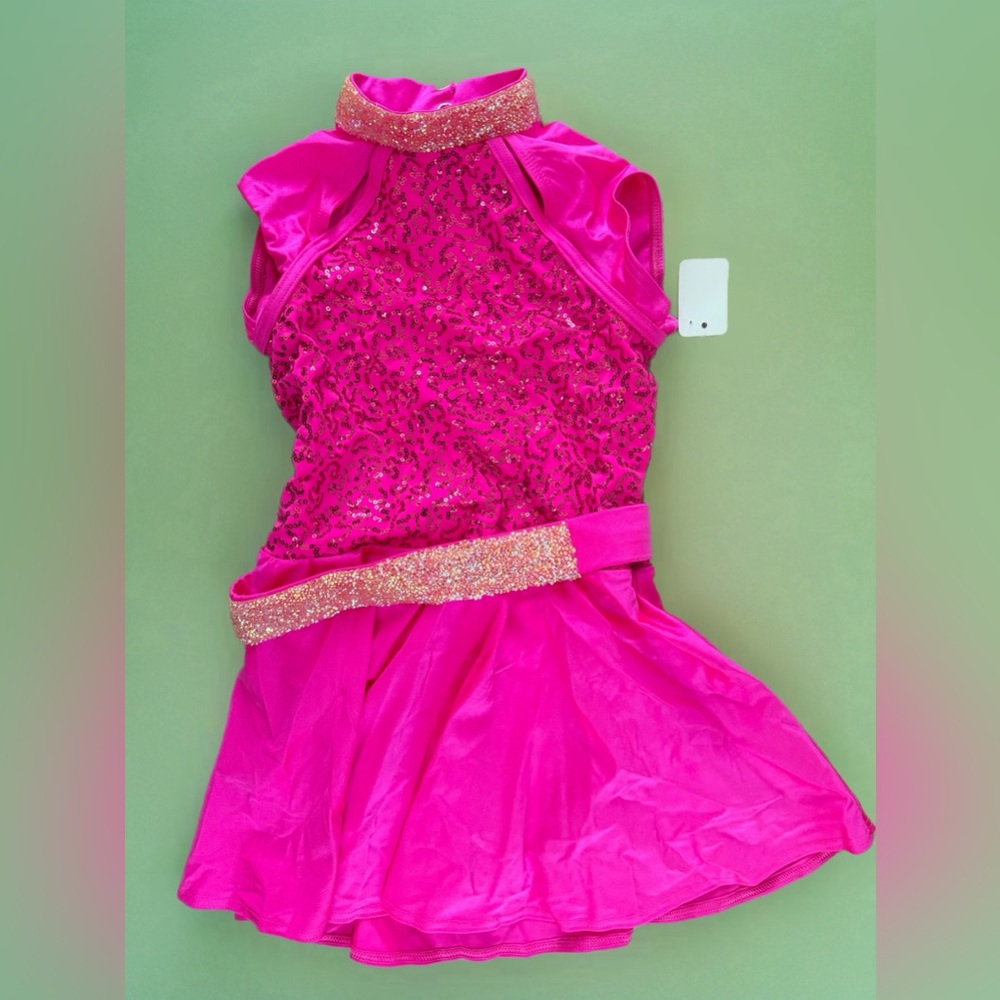Weissman 12145 Neon Pink Sequin Dance Costume NWT Medium Child